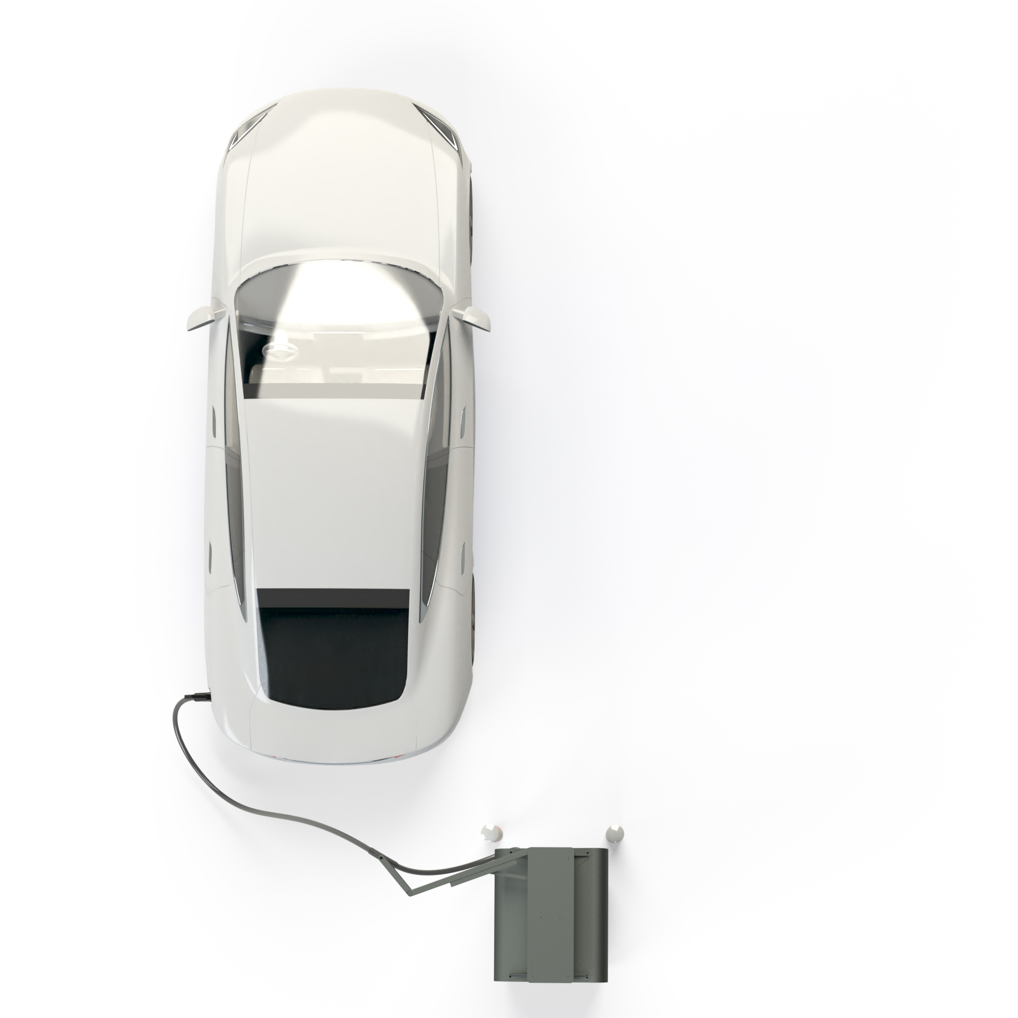 ein Elektroauto parkt an Alpitronic Hypercharger mit Kabelmanagement für HYC300 mit einem Kabel