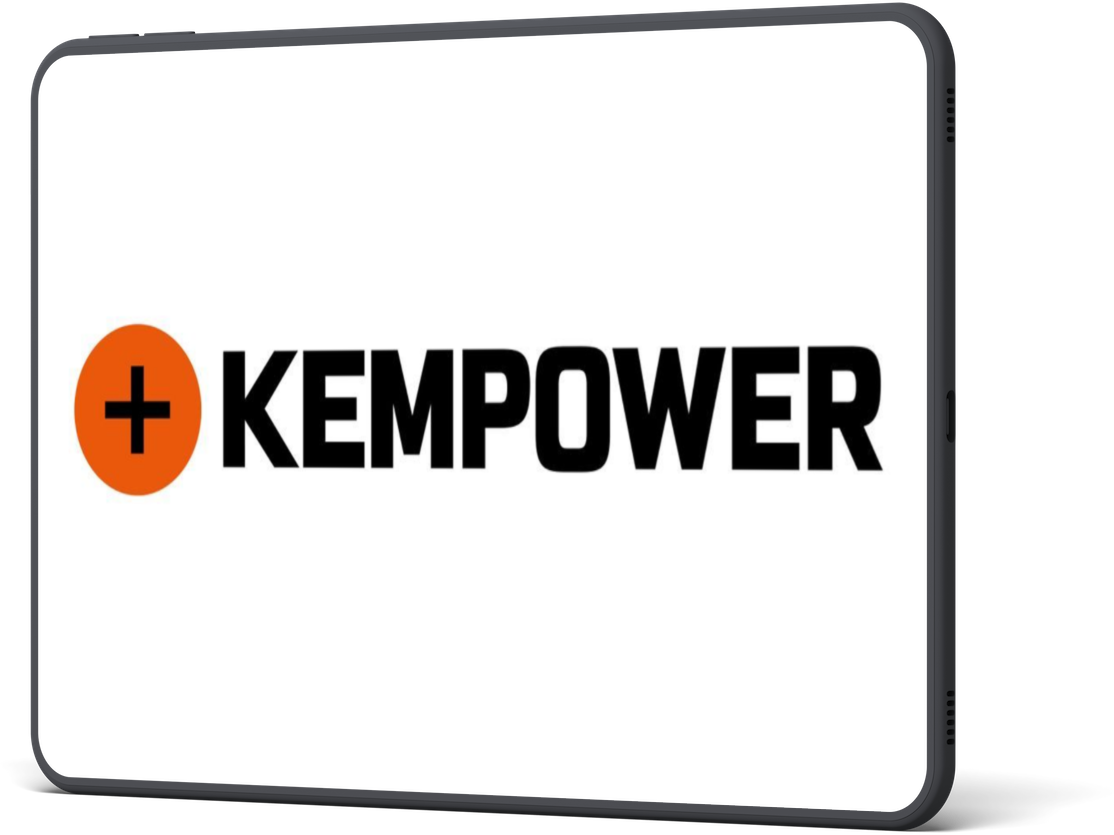 Kempower logo auf Tablet