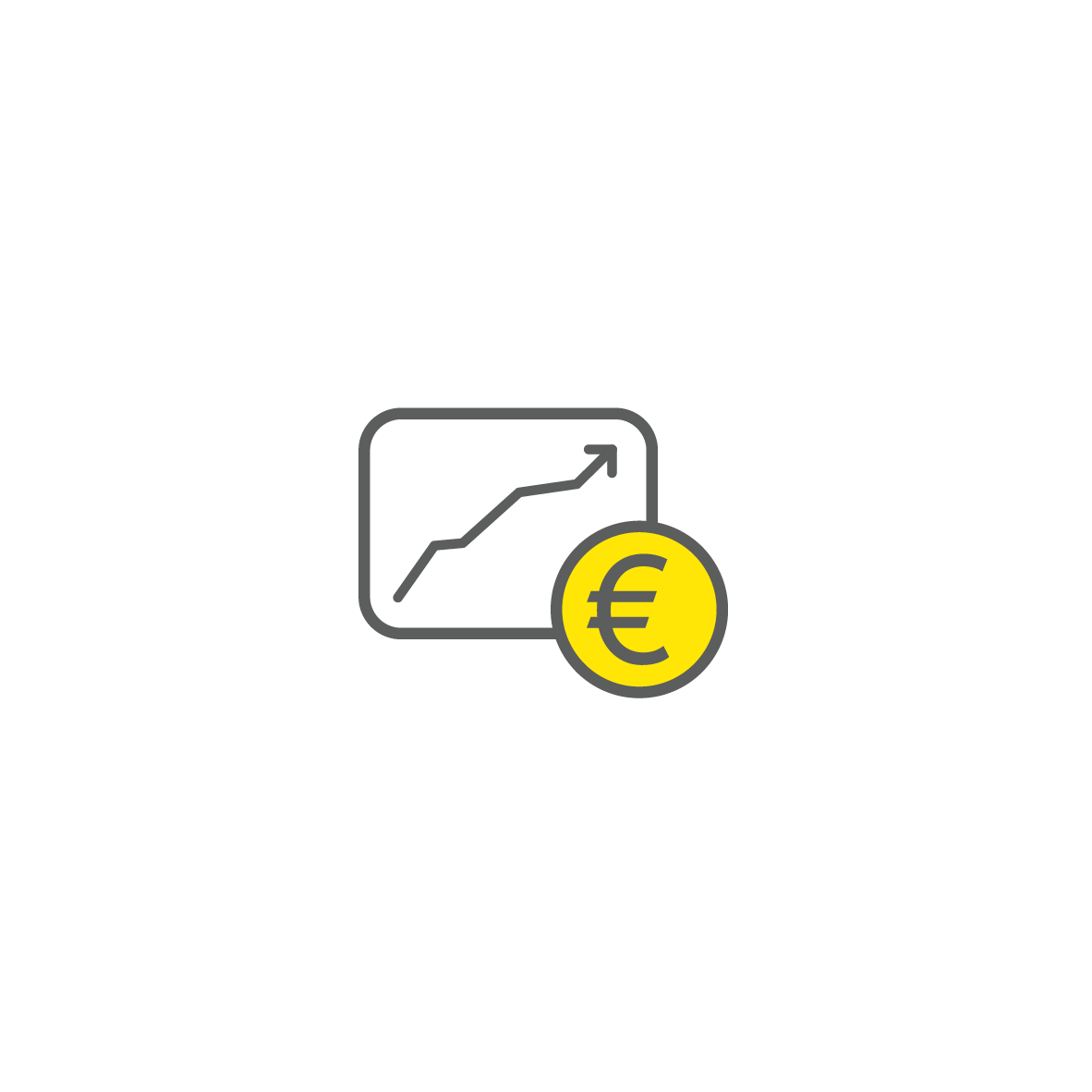 Icon Euro Münze mit Wachstumskurve auf Karte