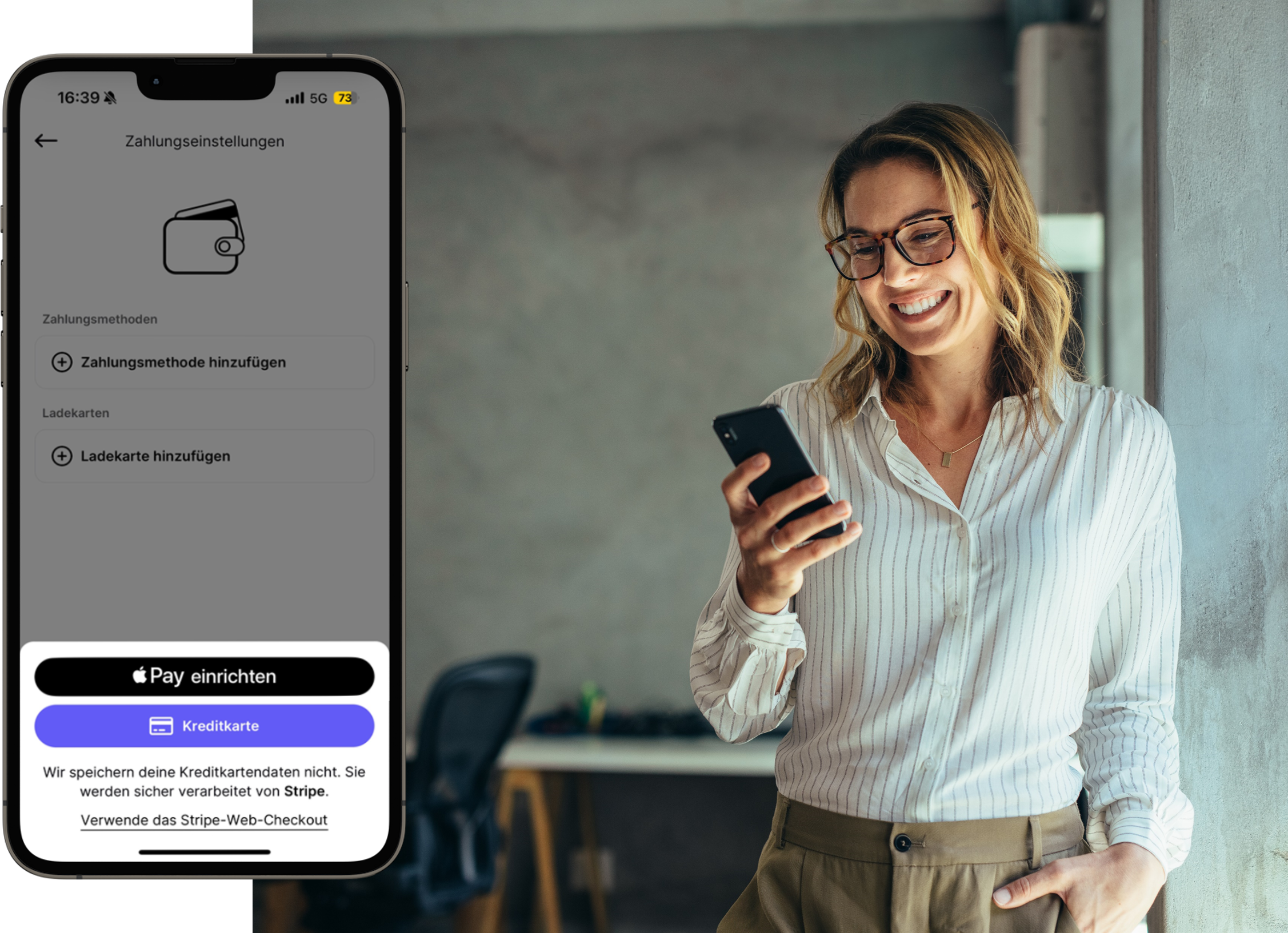 Screenshot CONNECT Charge App Sicher Bezahlen